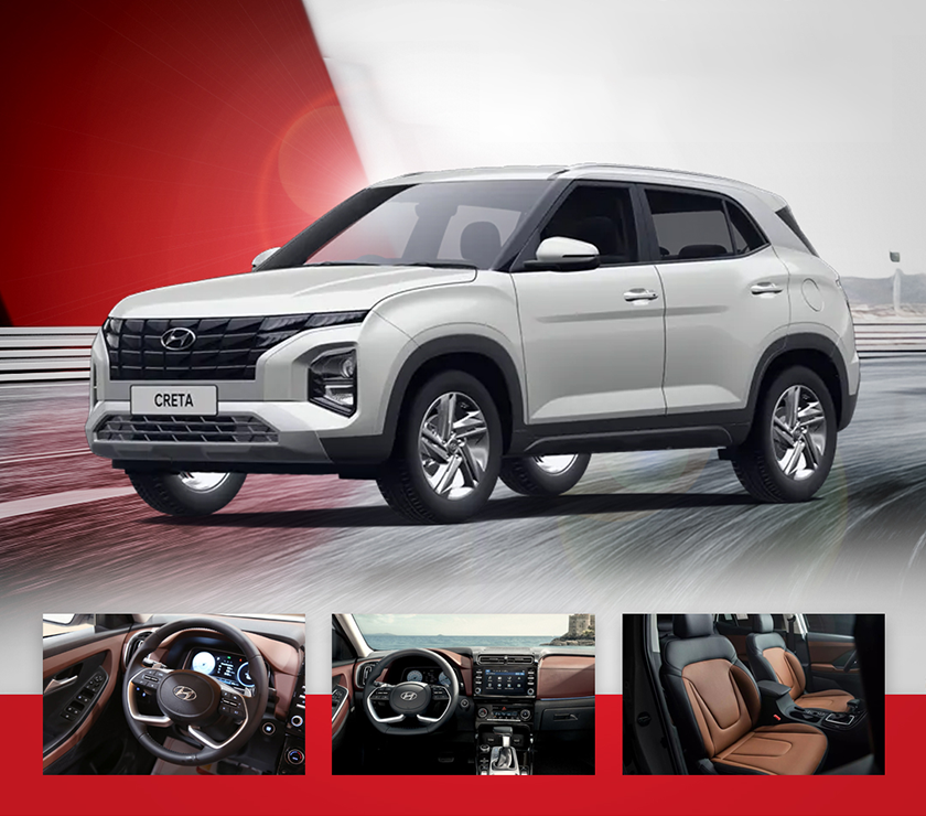 تأجير هيونداي كريتا 2024 - بيضاء أنيقة بتصميم SUV عملي ومظهر عصري