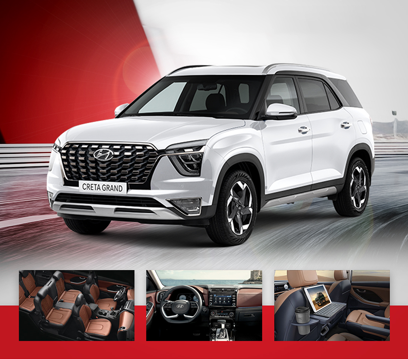 تأجيرهيونداي جراند كريتا 2024 - بيضاء عائلية بـ7 مقاعد وأناقة SUV كاملة